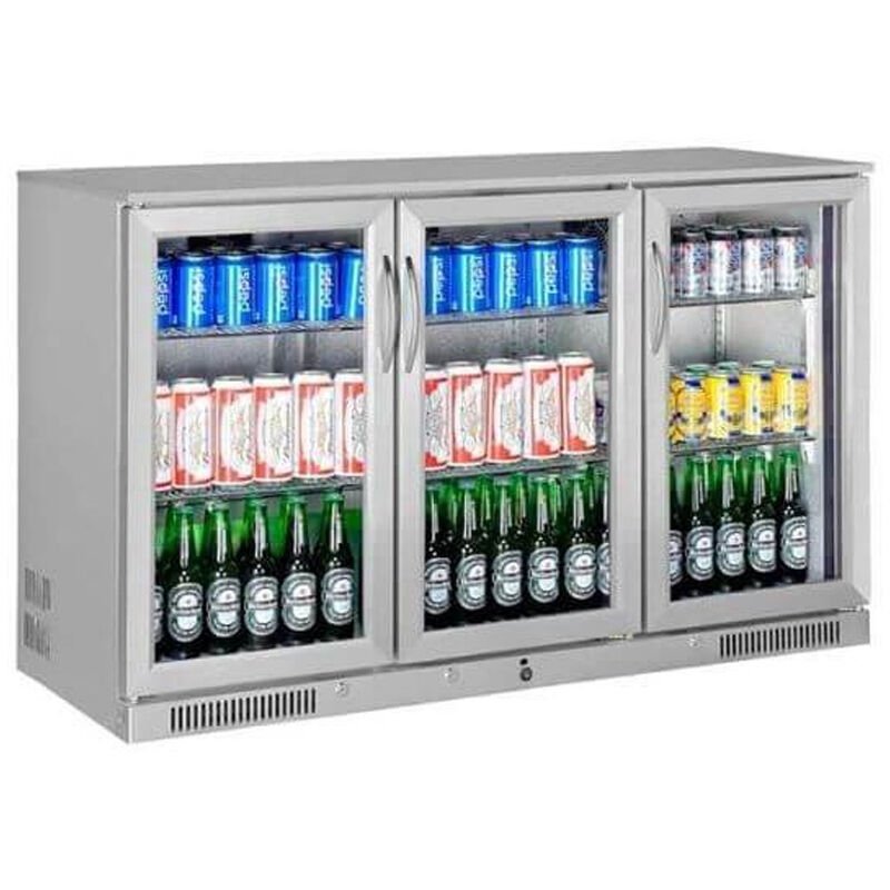 NDustrıo GDC-350-SS Bar Arkası 3 Kapılı Şişe Soğutucu, Inox, 135x52x90 cm